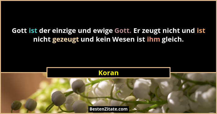 Gott ist der einzige und ewige Gott. Er zeugt nicht und ist nicht gezeugt und kein Wesen ist ihm gleich.... - Koran