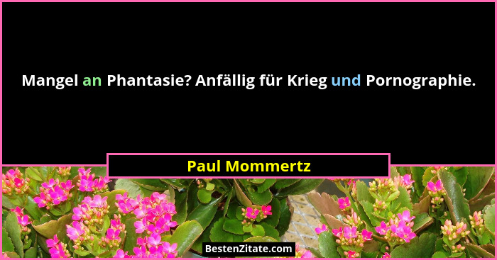 Mangel an Phantasie? Anfällig für Krieg und Pornographie.... - Paul Mommertz