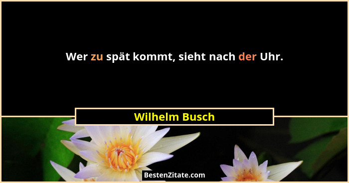 Wer zu spät kommt, sieht nach der Uhr.... - Wilhelm Busch
