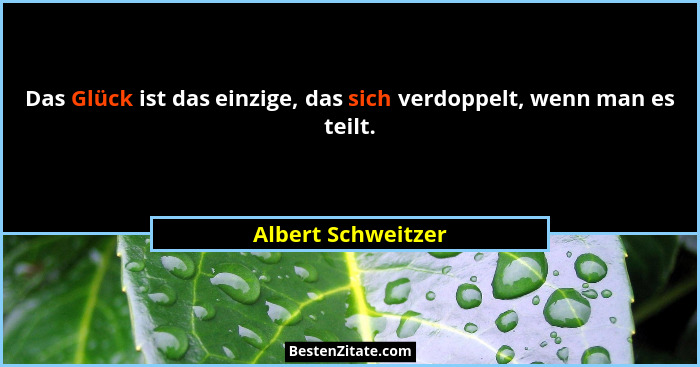 Das Glück ist das einzige, das sich verdoppelt, wenn man es teilt.... - Albert Schweitzer