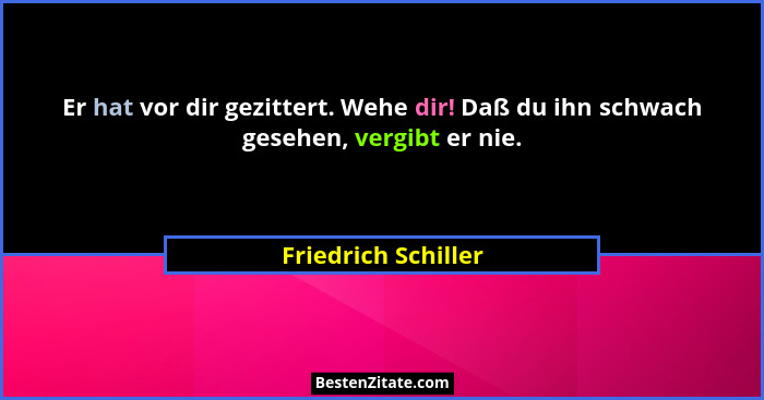 Er hat vor dir gezittert. Wehe dir! Daß du ihn schwach gesehen, vergibt er nie.... - Friedrich Schiller
