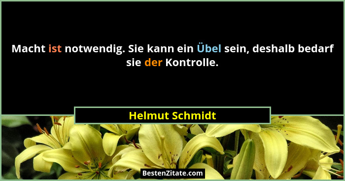 Macht ist notwendig. Sie kann ein Übel sein, deshalb bedarf sie der Kontrolle.... - Helmut Schmidt