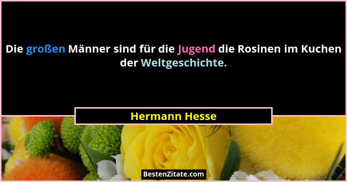 Die großen Männer sind für die Jugend die Rosinen im Kuchen der Weltgeschichte.... - Hermann Hesse
