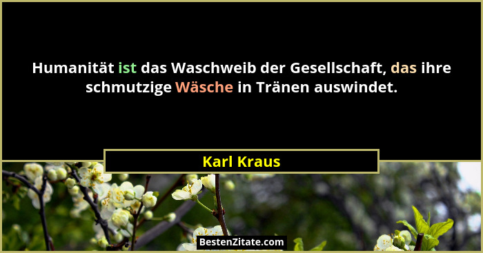 Humanität ist das Waschweib der Gesellschaft, das ihre schmutzige Wäsche in Tränen auswindet.... - Karl Kraus