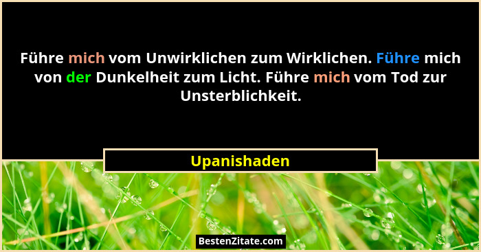 Führe mich vom Unwirklichen zum Wirklichen. Führe mich von der Dunkelheit zum Licht. Führe mich vom Tod zur Unsterblichkeit.... - Upanishaden