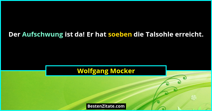 Der Aufschwung ist da! Er hat soeben die Talsohle erreicht.... - Wolfgang Mocker