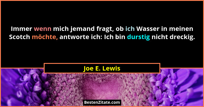 Immer wenn mich jemand fragt, ob ich Wasser in meinen Scotch möchte, antworte ich: Ich bin durstig nicht dreckig.... - Joe E. Lewis
