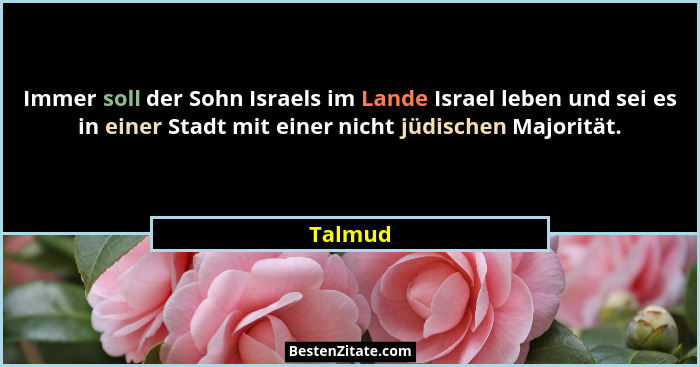 Immer soll der Sohn Israels im Lande Israel leben und sei es in einer Stadt mit einer nicht jüdischen Majorität.... - Talmud