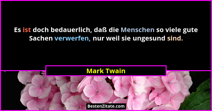 Es ist doch bedauerlich, daß die Menschen so viele gute Sachen verwerfen, nur weil sie ungesund sind.... - Mark Twain