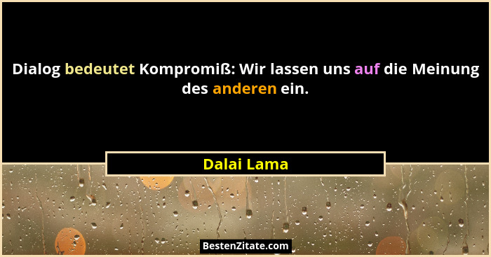 Dialog bedeutet Kompromiß: Wir lassen uns auf die Meinung des anderen ein.... - Dalai Lama