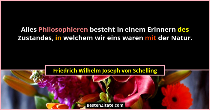 Alles Philosophieren besteht in einem Erinnern des Zustandes, in welchem wir eins waren mit der Natur.... - Friedrich Wilhelm Joseph von Schelling