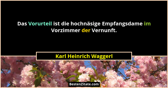 Das Vorurteil ist die hochnäsige Empfangsdame im Vorzimmer der Vernunft.... - Karl Heinrich Waggerl