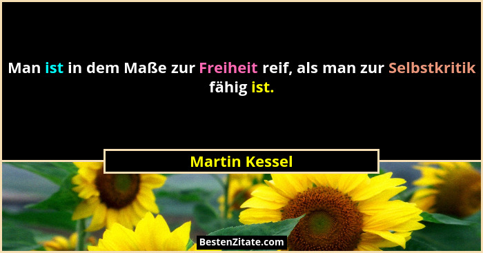 Man ist in dem Maße zur Freiheit reif, als man zur Selbstkritik fähig ist.... - Martin Kessel