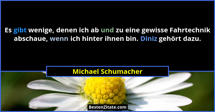 Es gibt wenige, denen ich ab und zu eine gewisse Fahrtechnik abschaue, wenn ich hinter ihnen bin. Diniz gehört dazu.... - Michael Schumacher