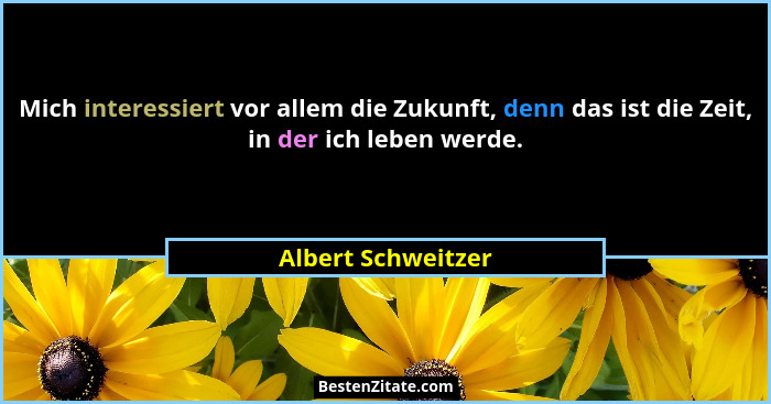 Mich interessiert vor allem die Zukunft, denn das ist die Zeit, in der ich leben werde.... - Albert Schweitzer