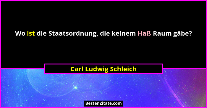 Wo ist die Staatsordnung, die keinem Haß Raum gäbe?... - Carl Ludwig Schleich