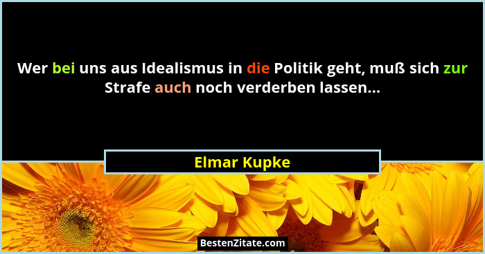 Wer bei uns aus Idealismus in die Politik geht, muß sich zur Strafe auch noch verderben lassen...... - Elmar Kupke