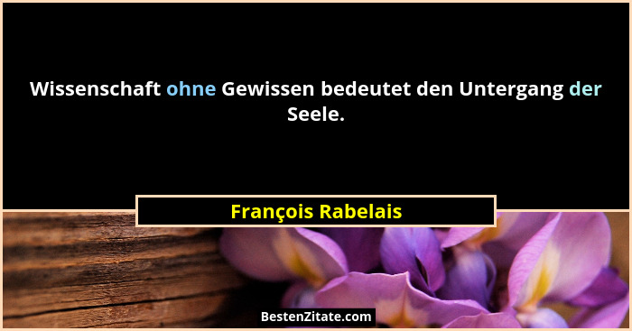 Wissenschaft ohne Gewissen bedeutet den Untergang der Seele.... - François Rabelais
