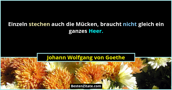 Einzeln stechen auch die Mücken, braucht nicht gleich ein ganzes Heer.... - Johann Wolfgang von Goethe