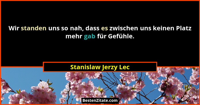 Wir standen uns so nah, dass es zwischen uns keinen Platz mehr gab für Gefühle.... - Stanislaw Jerzy Lec