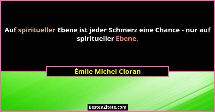 Auf spiritueller Ebene ist jeder Schmerz eine Chance - nur auf spiritueller Ebene.... - Émile Michel Cioran