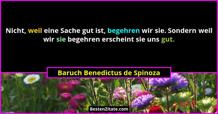 Nicht, weil eine Sache gut ist, begehren wir sie. Sondern weil wir sie begehren erscheint sie uns gut.... - Baruch Benedictus de Spinoza