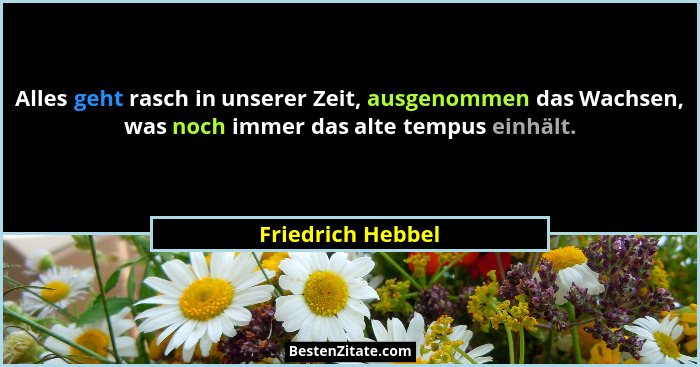 Alles geht rasch in unserer Zeit, ausgenommen das Wachsen, was noch immer das alte tempus einhält.... - Friedrich Hebbel