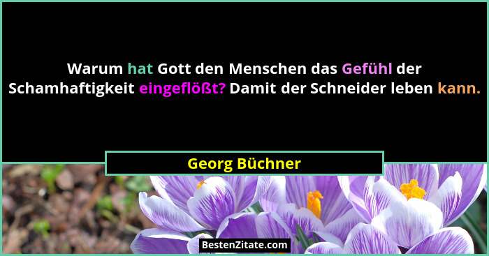 Warum hat Gott den Menschen das Gefühl der Schamhaftigkeit eingeflößt? Damit der Schneider leben kann.... - Georg Büchner