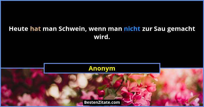 Heute hat man Schwein, wenn man nicht zur Sau gemacht wird.... - Anonym