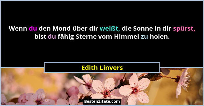 Wenn du den Mond über dir weißt, die Sonne in dir spürst, bist du fähig Sterne vom Himmel zu holen.... - Edith Linvers