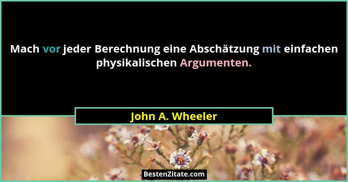 Mach vor jeder Berechnung eine Abschätzung mit einfachen physikalischen Argumenten.... - John A. Wheeler