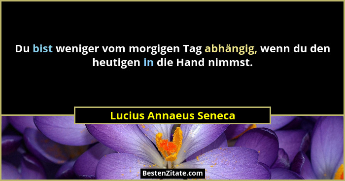 Du bist weniger vom morgigen Tag abhängig, wenn du den heutigen in die Hand nimmst.... - Lucius Annaeus Seneca