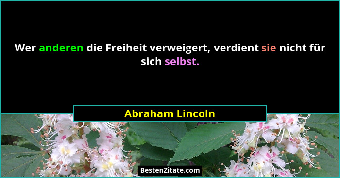 Wer anderen die Freiheit verweigert, verdient sie nicht für sich selbst.... - Abraham Lincoln