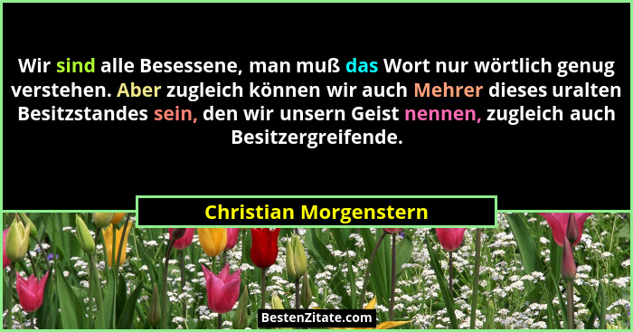 Wir sind alle Besessene, man muß das Wort nur wörtlich genug verstehen. Aber zugleich können wir auch Mehrer dieses uralten Be... - Christian Morgenstern
