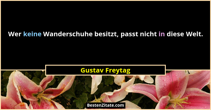 Wer keine Wanderschuhe besitzt, passt nicht in diese Welt.... - Gustav Freytag