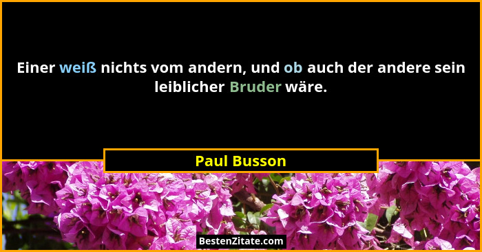 Einer weiß nichts vom andern, und ob auch der andere sein leiblicher Bruder wäre.... - Paul Busson