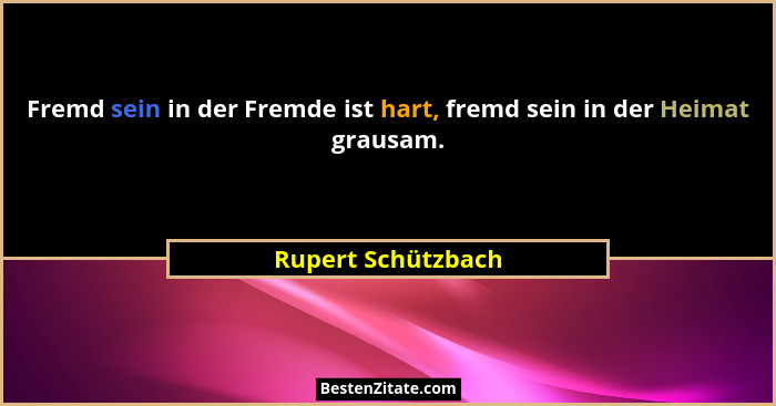 Fremd sein in der Fremde ist hart, fremd sein in der Heimat grausam.... - Rupert Schützbach