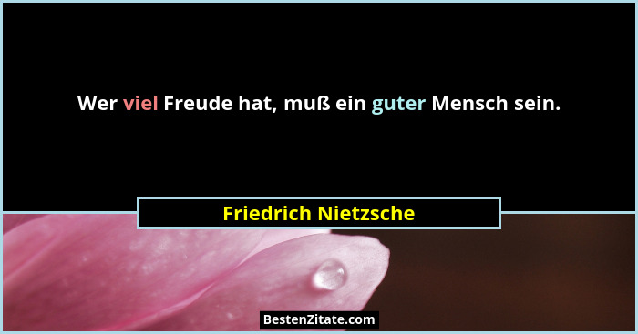 Wer viel Freude hat, muß ein guter Mensch sein.... - Friedrich Nietzsche