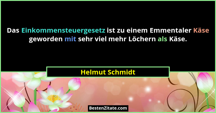 Das Einkommensteuergesetz ist zu einem Emmentaler Käse geworden mit sehr viel mehr Löchern als Käse.... - Helmut Schmidt