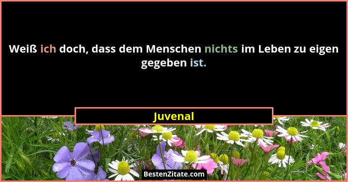 Weiß ich doch, dass dem Menschen nichts im Leben zu eigen gegeben ist.... - Juvenal