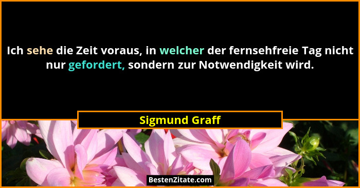 Ich sehe die Zeit voraus, in welcher der fernsehfreie Tag nicht nur gefordert, sondern zur Notwendigkeit wird.... - Sigmund Graff