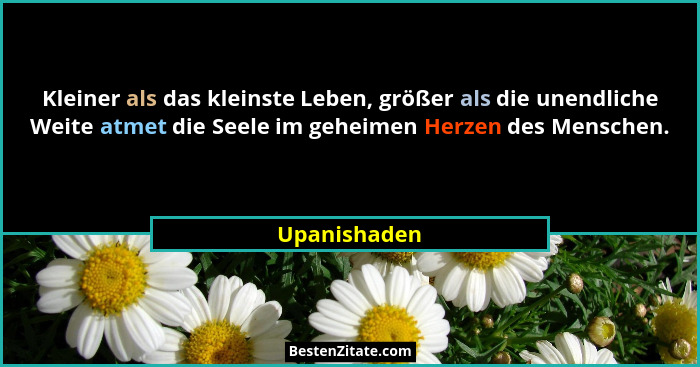 Kleiner als das kleinste Leben, größer als die unendliche Weite atmet die Seele im geheimen Herzen des Menschen.... - Upanishaden