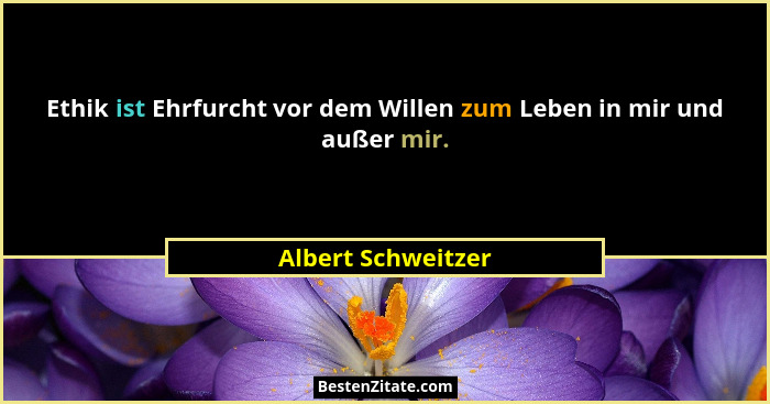 Ethik ist Ehrfurcht vor dem Willen zum Leben in mir und außer mir.... - Albert Schweitzer