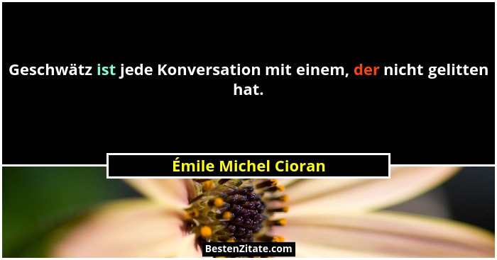 Geschwätz ist jede Konversation mit einem, der nicht gelitten hat.... - Émile Michel Cioran