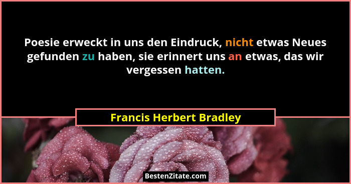 Poesie erweckt in uns den Eindruck, nicht etwas Neues gefunden zu haben, sie erinnert uns an etwas, das wir vergessen hatten... - Francis Herbert Bradley