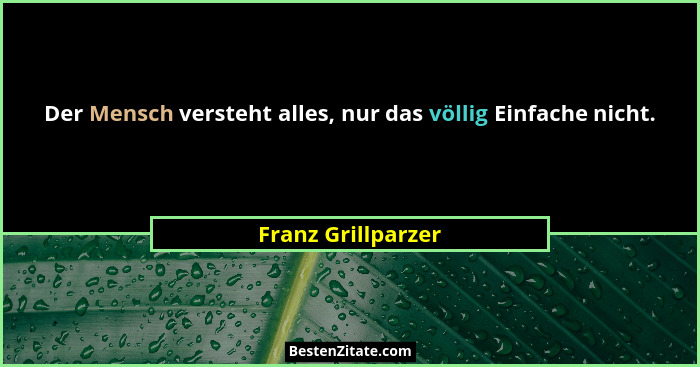 Der Mensch versteht alles, nur das völlig Einfache nicht.... - Franz Grillparzer