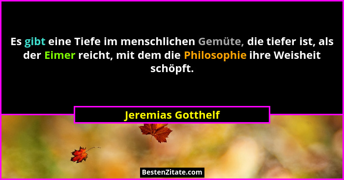 Es gibt eine Tiefe im menschlichen Gemüte, die tiefer ist, als der Eimer reicht, mit dem die Philosophie ihre Weisheit schöpft.... - Jeremias Gotthelf