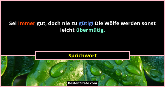 Sei immer gut, doch nie zu gütig! Die Wölfe werden sonst leicht übermütig.... - Sprichwort