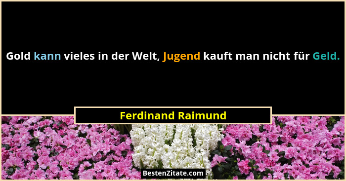 Gold kann vieles in der Welt, Jugend kauft man nicht für Geld.... - Ferdinand Raimund