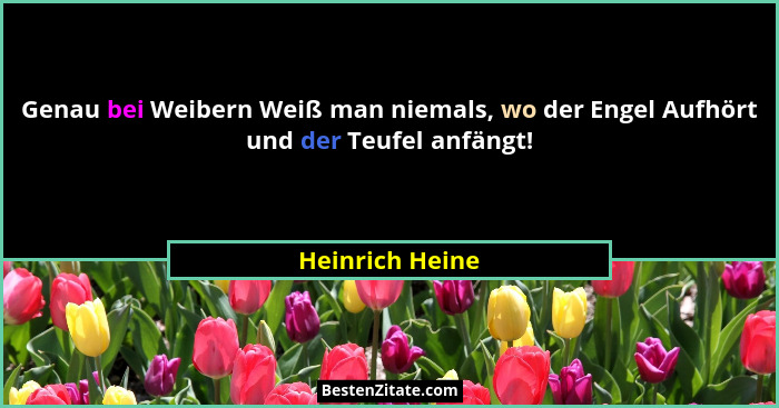 Genau bei Weibern Weiß man niemals, wo der Engel Aufhört und der Teufel anfängt!... - Heinrich Heine